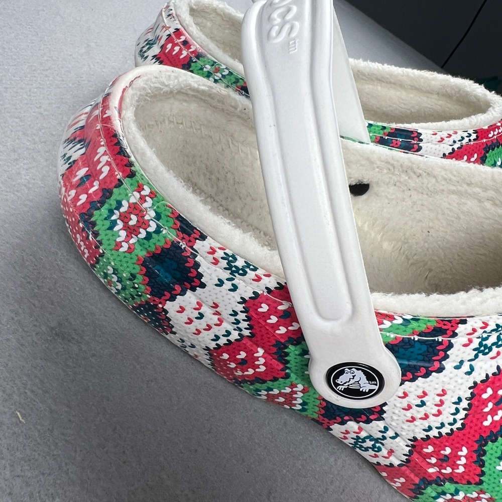 Crocs Classic Lined Clog Mens 13 White Fair Isle Holiday Christmas Pixel Jibbitz - Picture 13 of 16